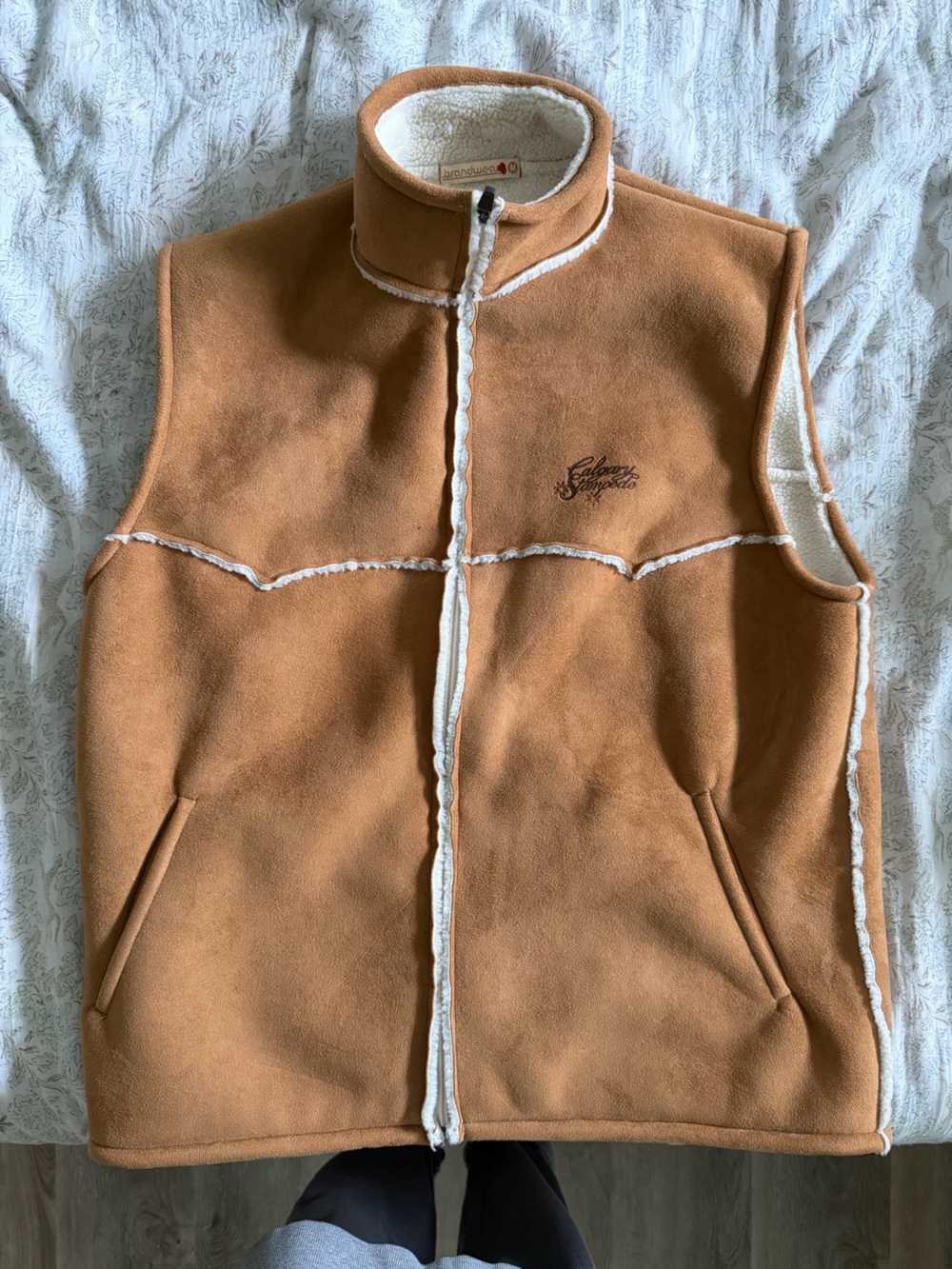 Calgary Stampede Tan Faux-Suede Shearling Vest - Unbranded